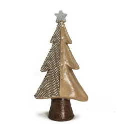 Christmas Tree with Buttons and Glitter Star Decoration - 18" - Brown and Silver