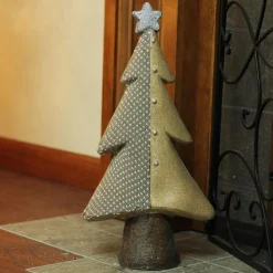 Christmas Tree with Buttons and Glitter Star Decoration - 18" - Brown and Silver