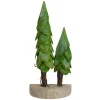 Christmas Trees on a Wooden Base Decoration - 9" - Brown and Green