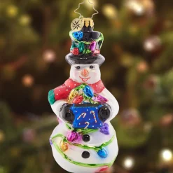 Christopher Radko Light The Night Snowman Glass Christmas Ornament 1021614