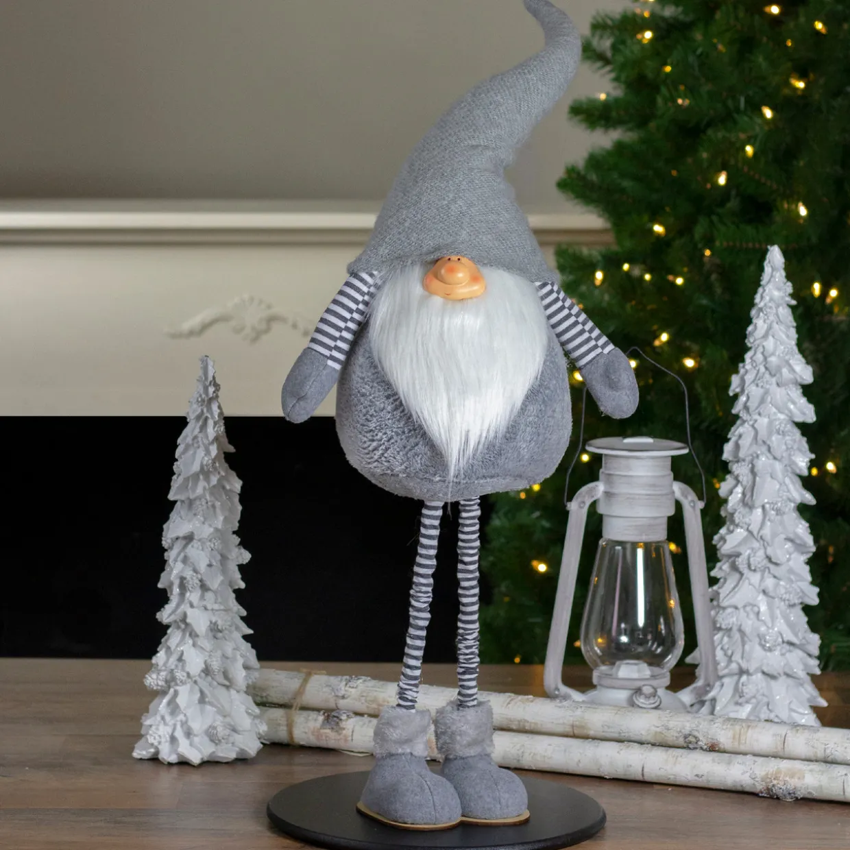 Chubby Adjustable Height Smirking Gnome - 42" - Gray and White