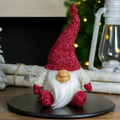 Chubby Smiling Gnome Plush Christmas Figure - 15" - Ivory and Red