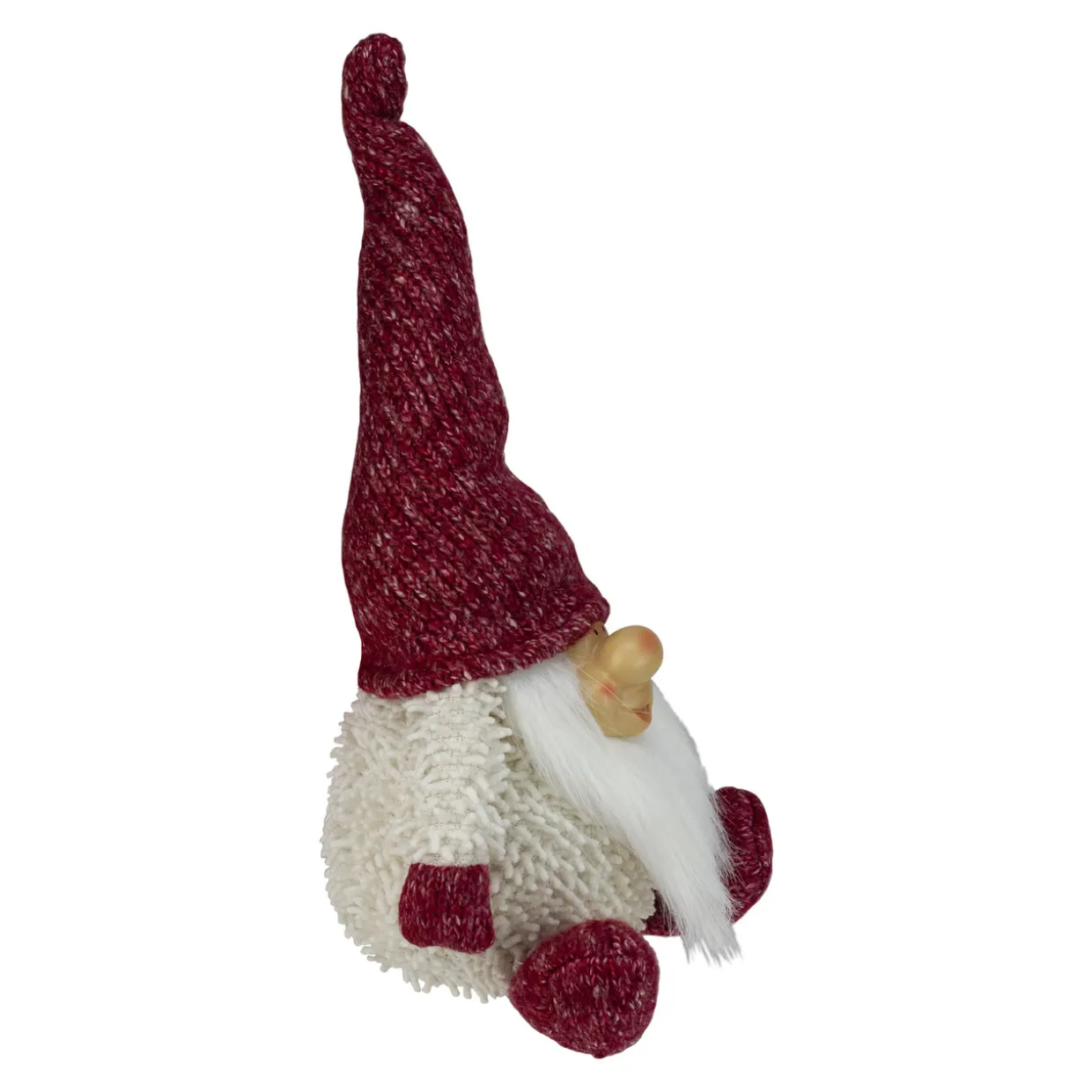 Chubby Smiling Gnome Plush Christmas Figure - 15" - Ivory and Red