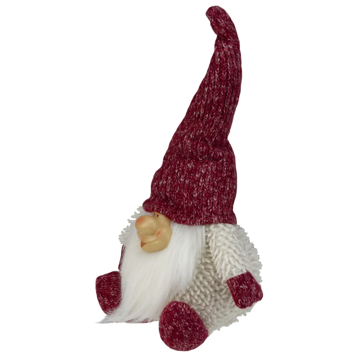 Chubby Smiling Gnome Plush Christmas Figure - 15" - Ivory and Red