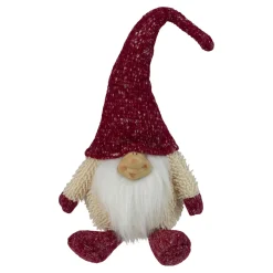 Chubby Smiling Gnome Plush Christmas Figure - 17" - Ivory and Red