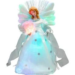 Color-changing Fiber Optic Angel with Rose Christmas Tree Topper - 12" - White