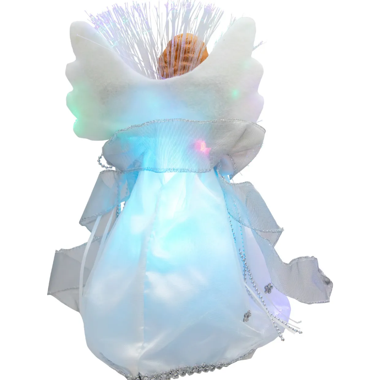 Color-changing Fiber Optic Angel with Rose Christmas Tree Topper - 12" - White
