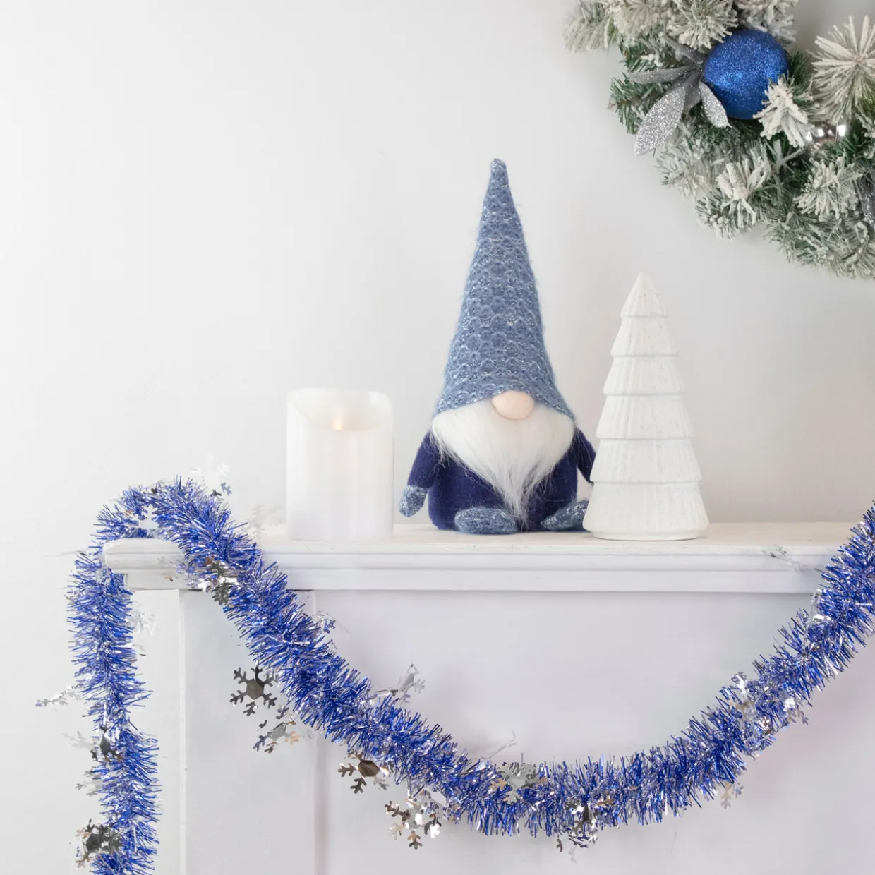 Commercial Christmas Tinsel Snowflake Garland - 50' x 2" - Royal Blue and Silver - Unlit