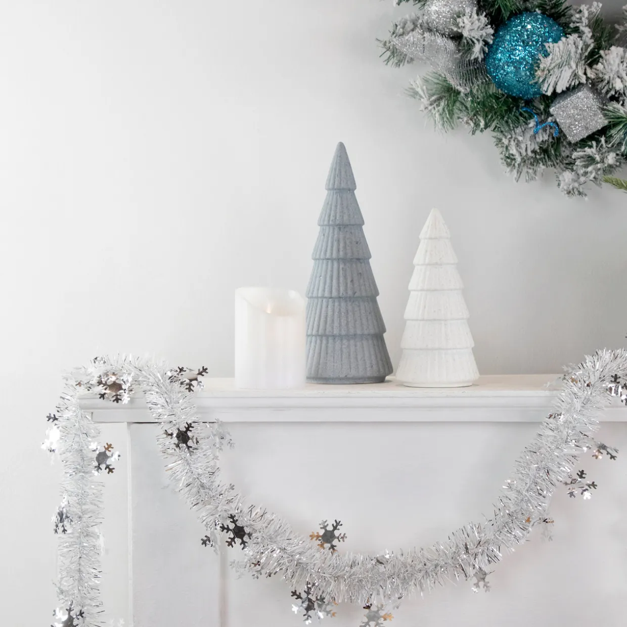 Commercial Christmas Tinsel Snowflake Garland - 50' x 2" - White and Silver - Unlit