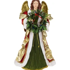 Commercial Size Angel Christmas Tree Topper with Wreath - 3' - Red and Green - Unlit