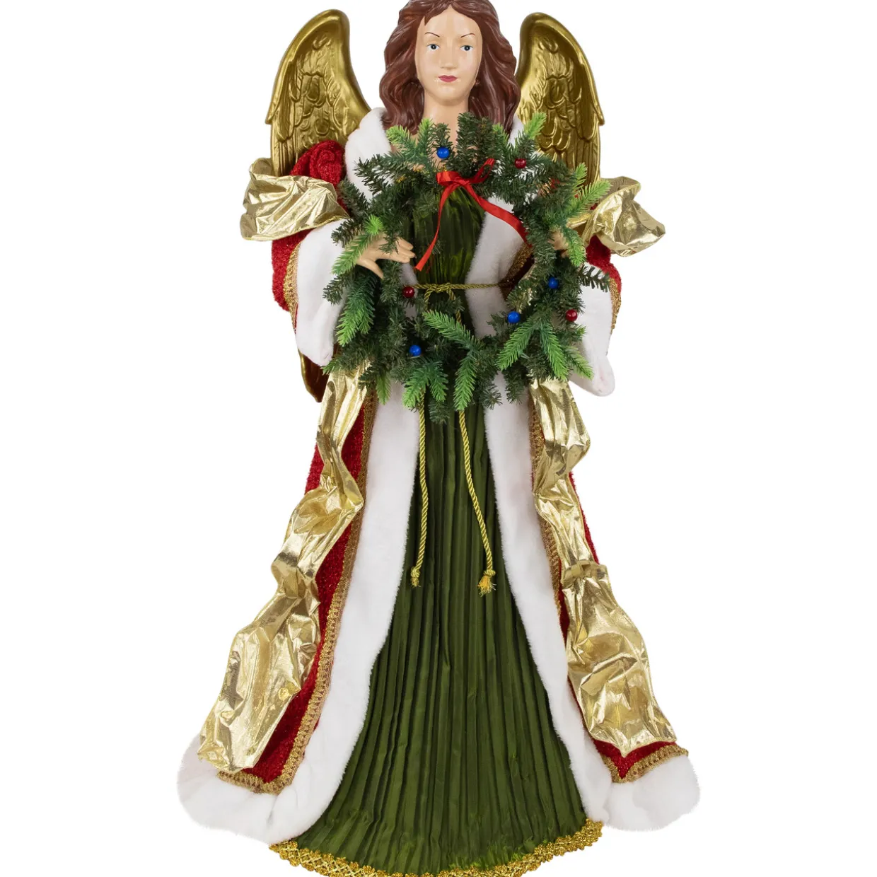 Commercial Size Angel Christmas Tree Topper with Wreath - 3' - Red and Green - Unlit