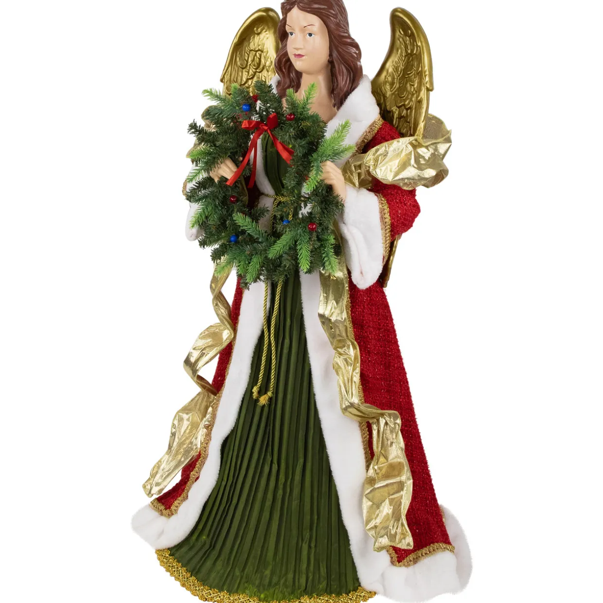 Commercial Size Angel Christmas Tree Topper with Wreath - 3' - Red and Green - Unlit