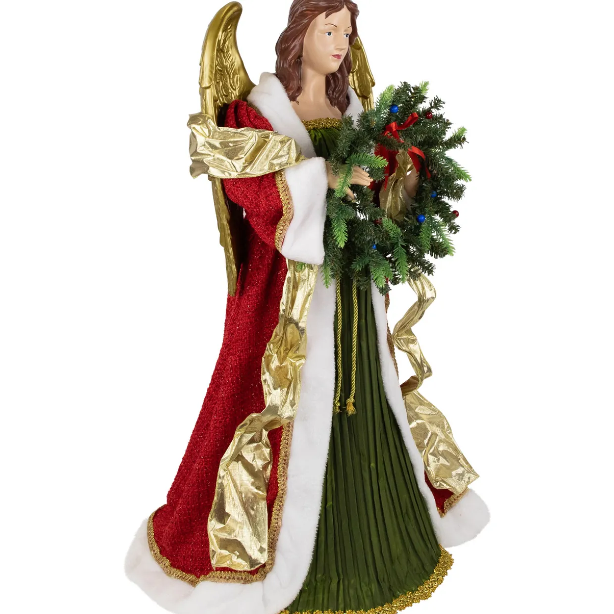 Commercial Size Angel Christmas Tree Topper with Wreath - 3' - Red and Green - Unlit