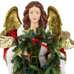Commercial Size Angel Christmas Tree Topper with Wreath - 3' - Red and Green - Unlit