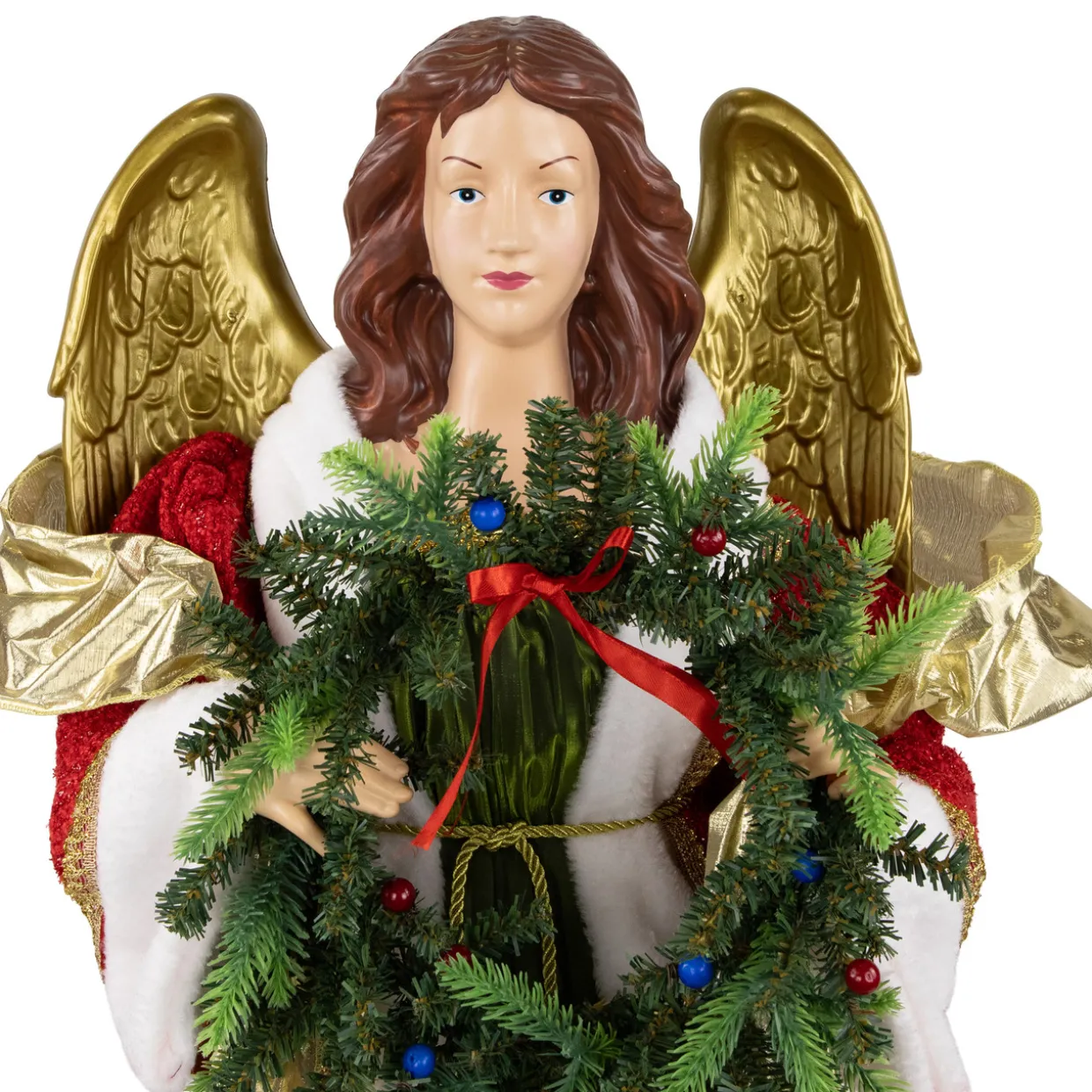 Commercial Size Angel Christmas Tree Topper with Wreath - 3' - Red and Green - Unlit