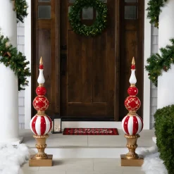 Commercial Size Candy Cane Ball Finial Christmas Decoration 48" - Red and White