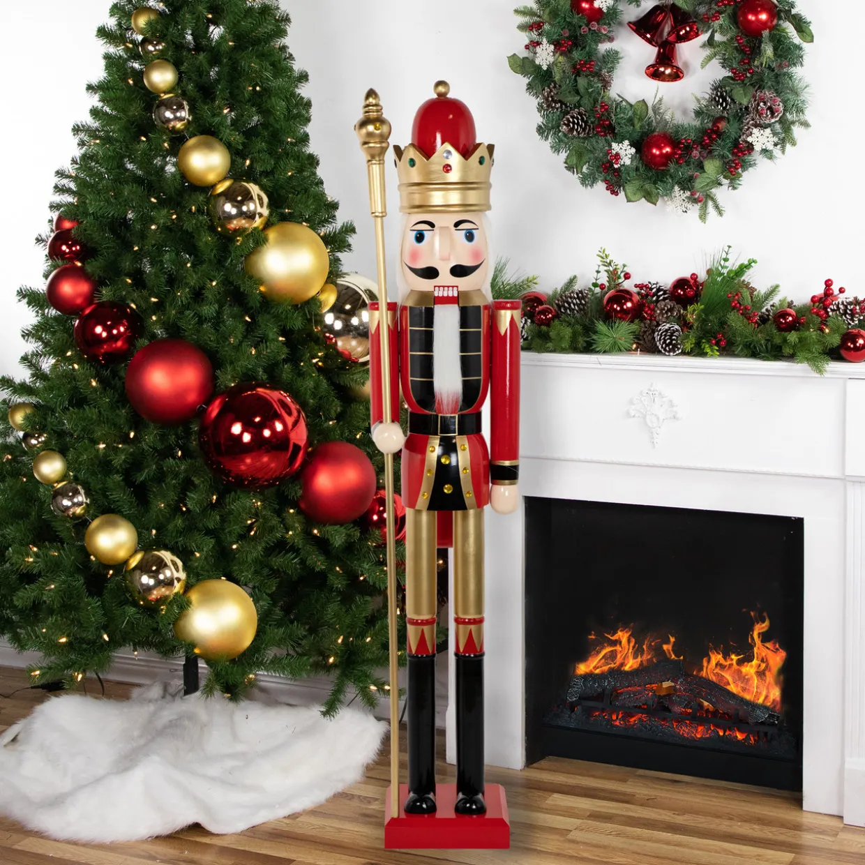 Commercial Size Christmas Nutcracker King with Scepter - 6' - Red, Black and Gold
