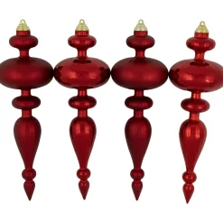 Commercial Size 2-Finish Christmas Finial Shatterproof Ornaments - Red -12" - 4ct