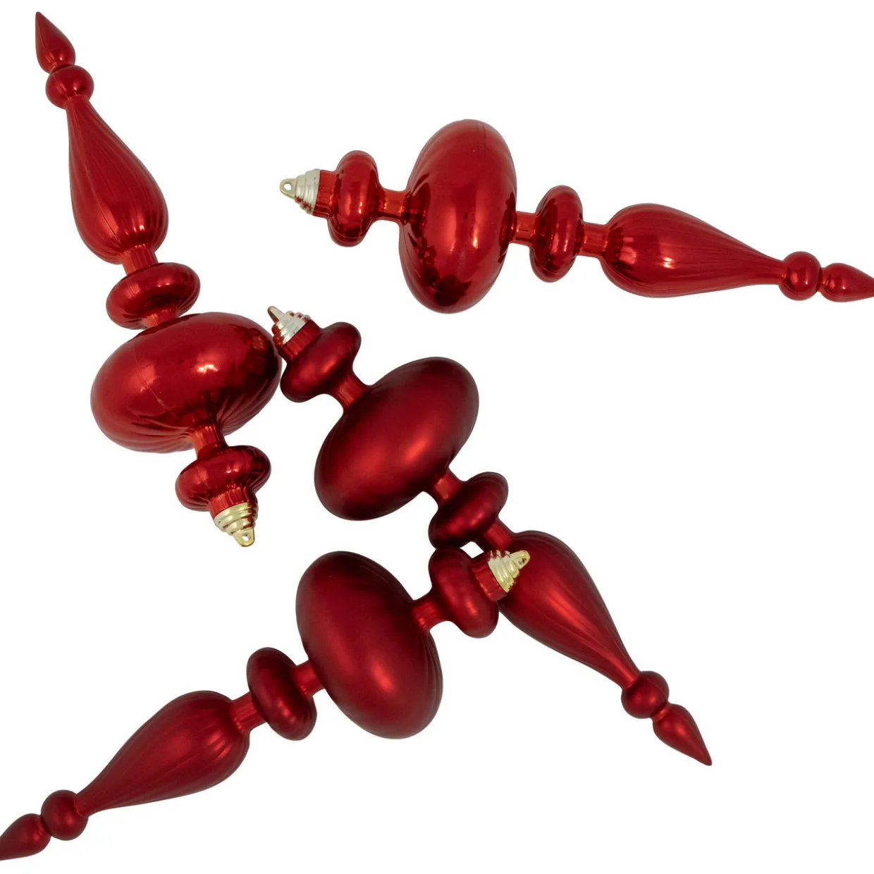 Commercial Size 2-Finish Christmas Finial Shatterproof Ornaments - Red -12" - 4ct