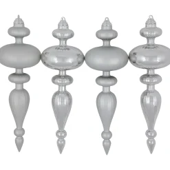 Commercial Size 2-Finish Christmas Finial Shatterproof Ornaments - Silver -12" - 4ct