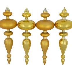 Commercial Size 2-Finish Christmas Finial Shatterproof Ornaments - Gold -12" - 4ct