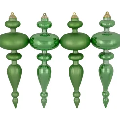 Commercial Size 2-Finish Christmas Finial Shatterproof Ornaments - Green -12" - 4ct