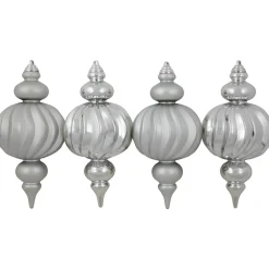 Commercial Size Shatterproof 2-Finish Finial Christmas Ornaments - Silver -10" - 4ct