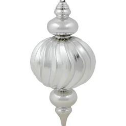 Commercial Size Shatterproof 2-Finish Finial Christmas Ornaments - Silver -10