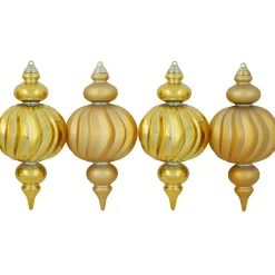 Commercial Size Shatterproof 2-Finish Finial Christmas Ornaments - Gold -10" - 4ct