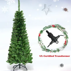 Costway 4.5ft Pre-Lit Hinged Pencil Christmas Tree 150 White Lights