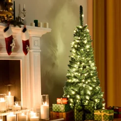 Costway 4.5ft Pre-Lit Hinged Pencil Christmas Tree 150 White Lights