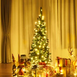 Costway 4.5ft Pre-Lit Hinged Pencil Christmas Tree 150 White Lights