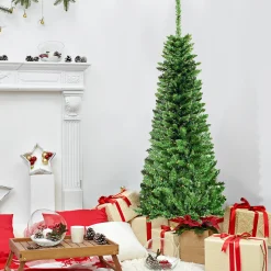 Costway 4.5ft Pre-Lit Hinged Pencil Christmas Tree 150 White Lights