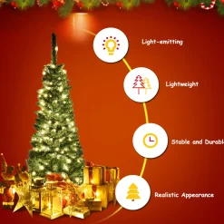 Costway 4.5ft Pre-Lit Hinged Pencil Christmas Tree 150 White Lights