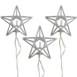 10-Count Battery Operated Warm Clear Sparkling Glittered Star Christmas Light set, 6.6ft Silver Wire
