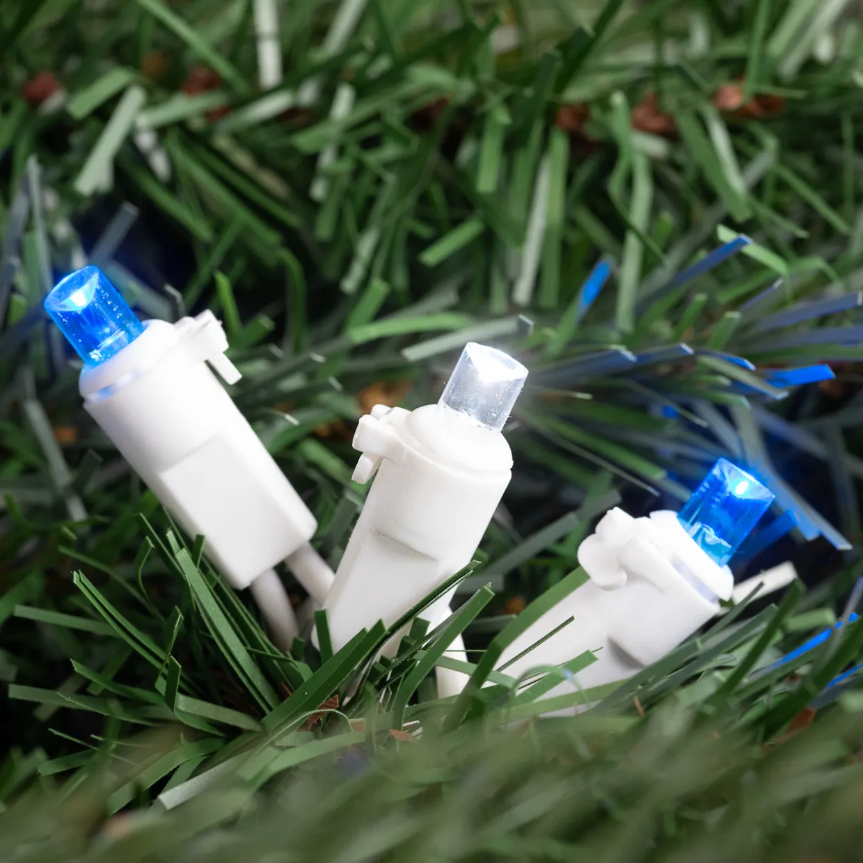 50-Count Blue and White LED Wide Angle Christmas Lights - 16.25 ft White Wire