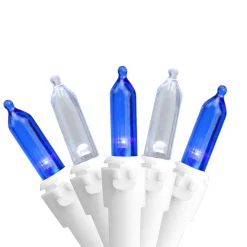 50-Count Blue and White LED Mini Christmas Lights, 16.25ft White Wire