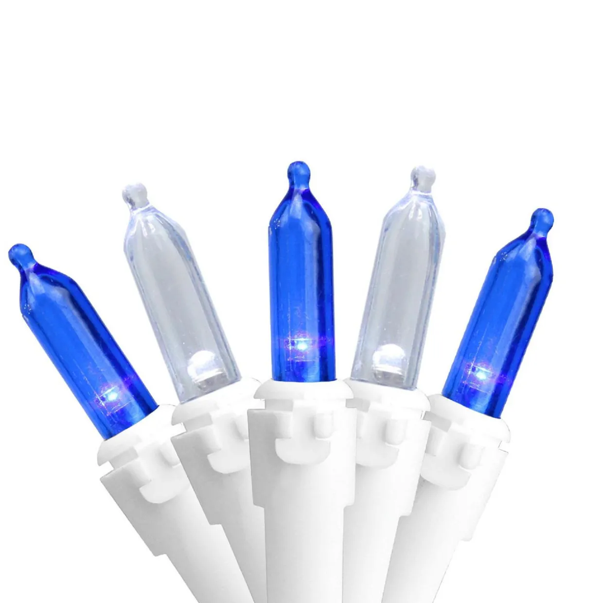 50-Count Blue and White LED Mini Christmas Lights, 16.25ft White Wire