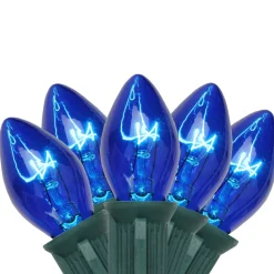 25-Count Blue C7 Christmas Light Set, 24ft Green Wire