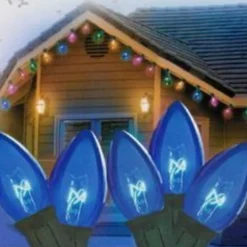 25-Count Blue C7 Christmas Light Set, 24ft Green Wire