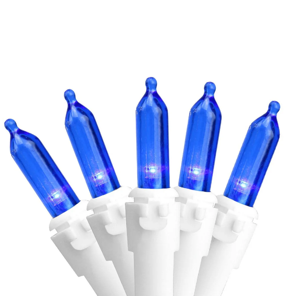 50-Count Blue LED Mini Christmas Light Set, 16.25ft White Wire
