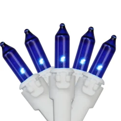 50-Count Blue Mini Christmas Light Set, 10ft White Wire