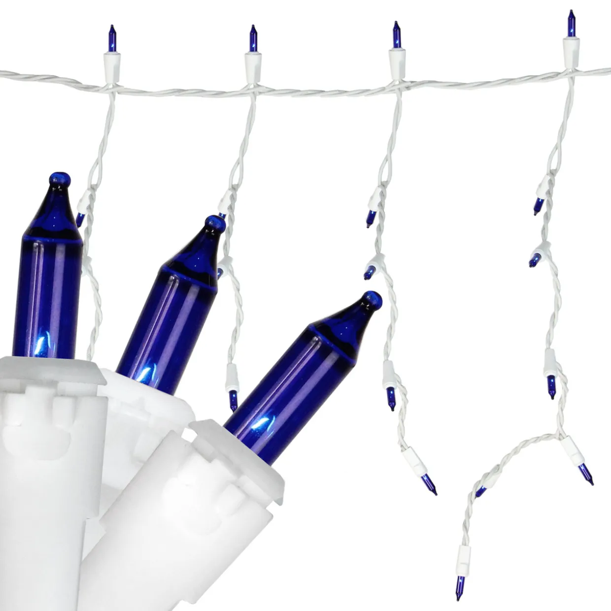 150-Count Blue Mini Icicle Christmas Light Set - 8.75ft, White Wire