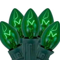 25-Count C7 Transparent Green Christmas Light Set, 24 ft Green Wire