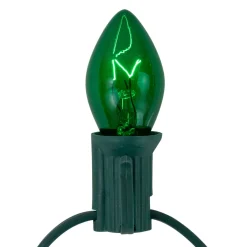 25-Count C7 Transparent Green Christmas Light Set, 24 ft Green Wire