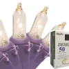 50-Count Clear Incandescent Mini Christmas Light Set, 19ft Purple Wire