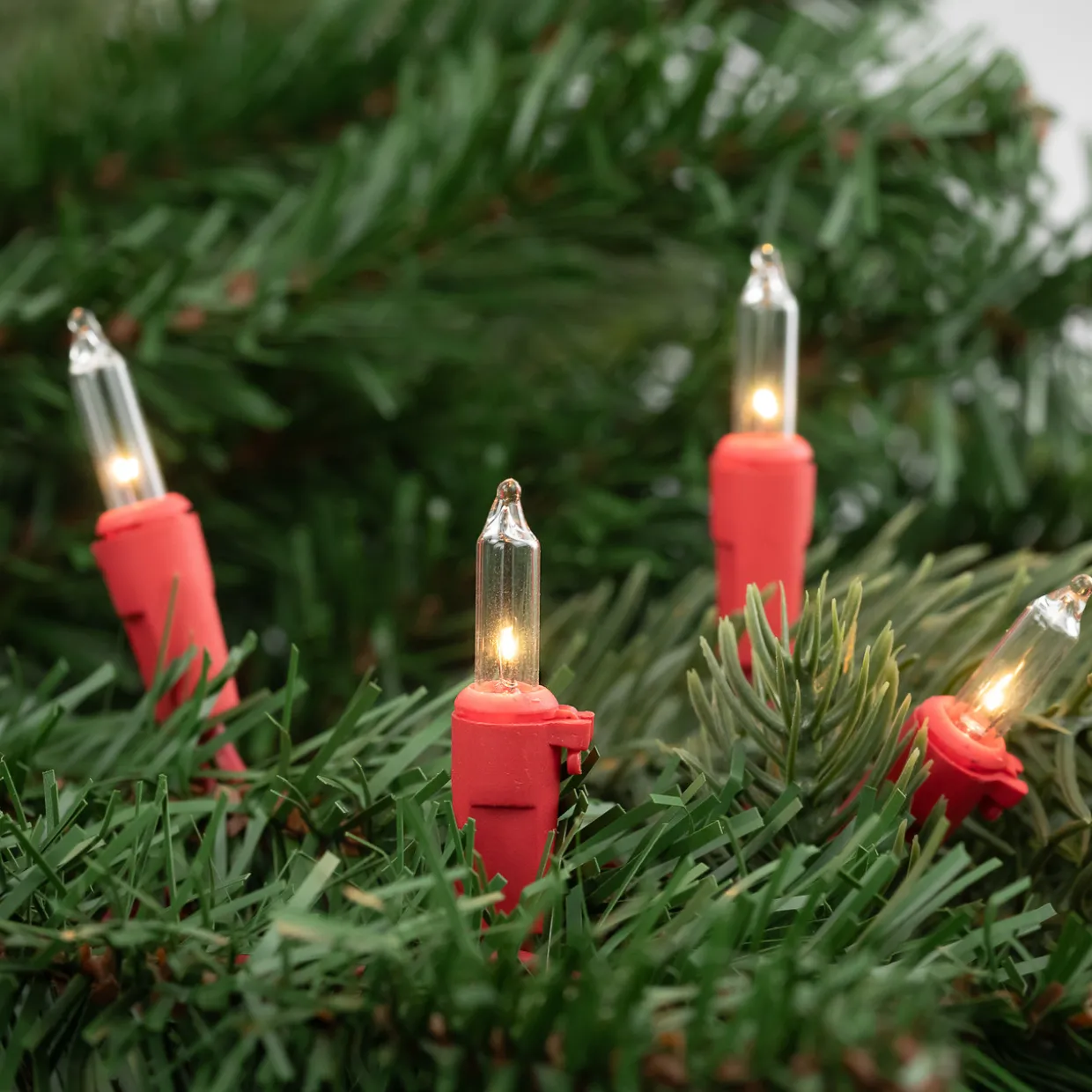 50-Count Clear Mini Christmas Light Set - 10' Red Wire