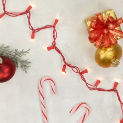 50-Count Clear Mini Christmas Light Set - 10' Red Wire