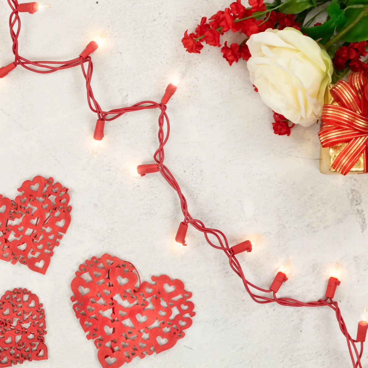 50-Count Clear Mini Christmas Light Set - 10' Red Wire