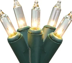 100-Count Clear Mini Christmas Light Set, 49.6ft Green Wire